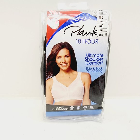 Playtex 18 Hour Bra - Black - NWT - 38D - Wirefree - Ultimate Shoulder Comfort - Picture 2 of 10
